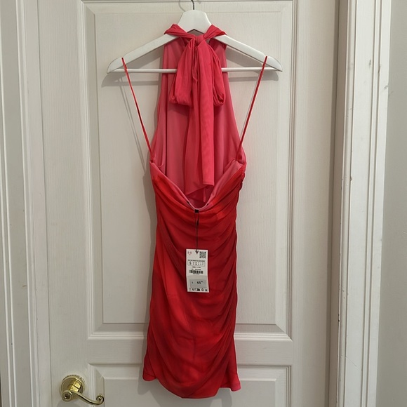 Red/Pink Printed mesh mini Zara Dress. Size small. - Picture 5 of 5